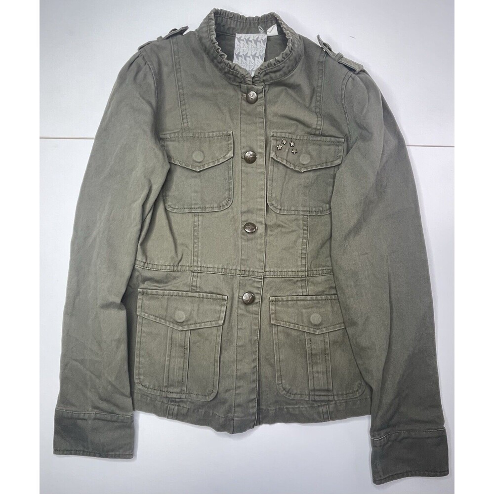 Others Follow Women’s Military Army Green Button Up Jacket Tab Size S